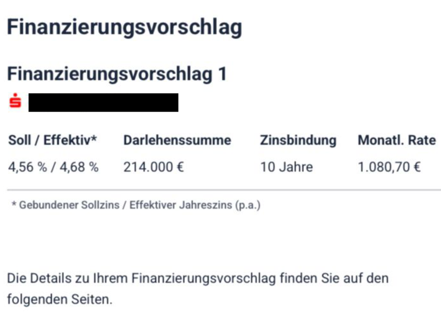Finanzierungsvorschlag Sparkasse